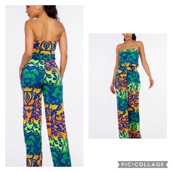 Beautiful!! Abstract Print Strapless Jumpsuit - Picture 3 of 6